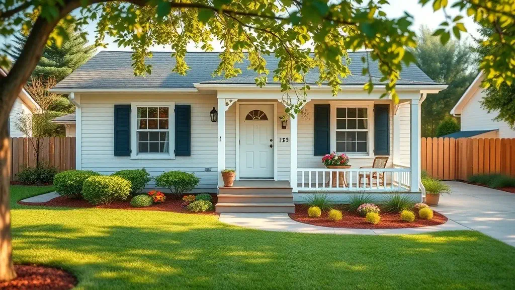 Charming single-family home exterior in West End, NC real estate & homes for sale, inviting front porch, manicured lawn, flower beds