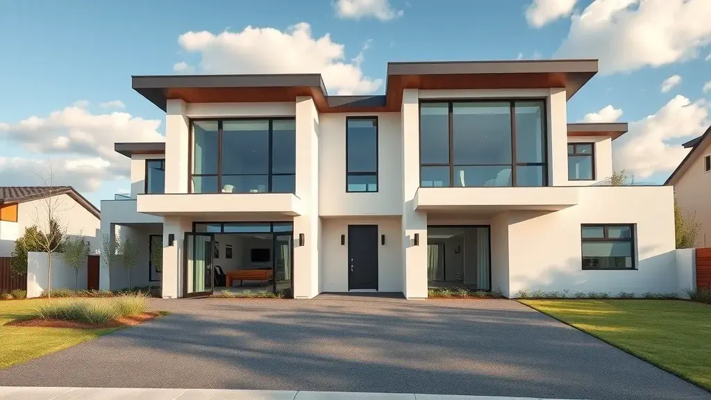 Contemporary new construction home in West End, NC real estate & homes for sale, sleek exterior, open floor plan, glass windows